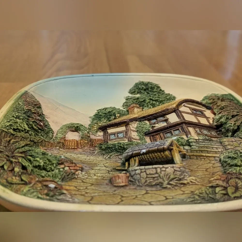 Vintage Legend Product 3D Chalkware English Cottage England 8” Square Wall Art